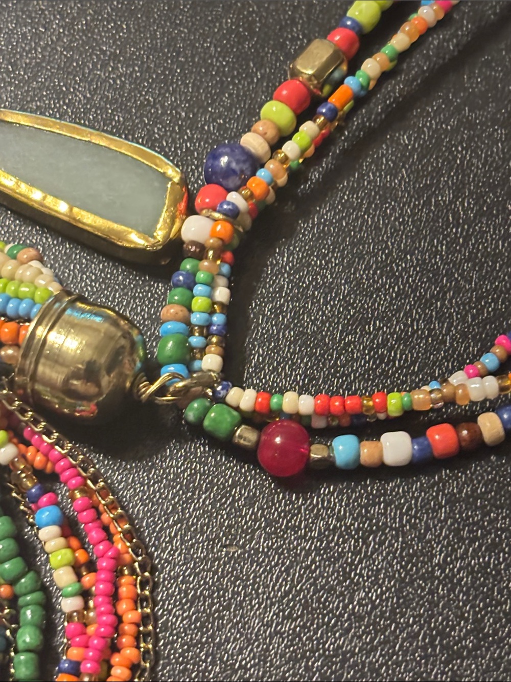 Chico's Multicolor Seed-Bead Tassel Necklace with Gem Pendant - Picture 7 of 16